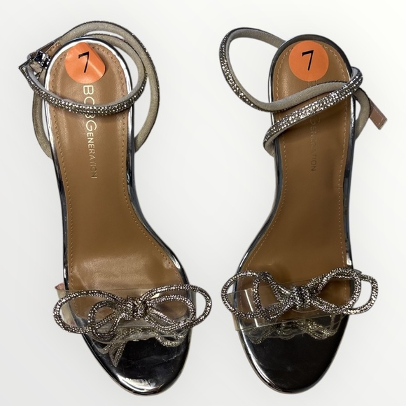 Rhinestone Bow Heels – Size 7 | Clear Strap Ankle Sandals - Picture 3 of 5